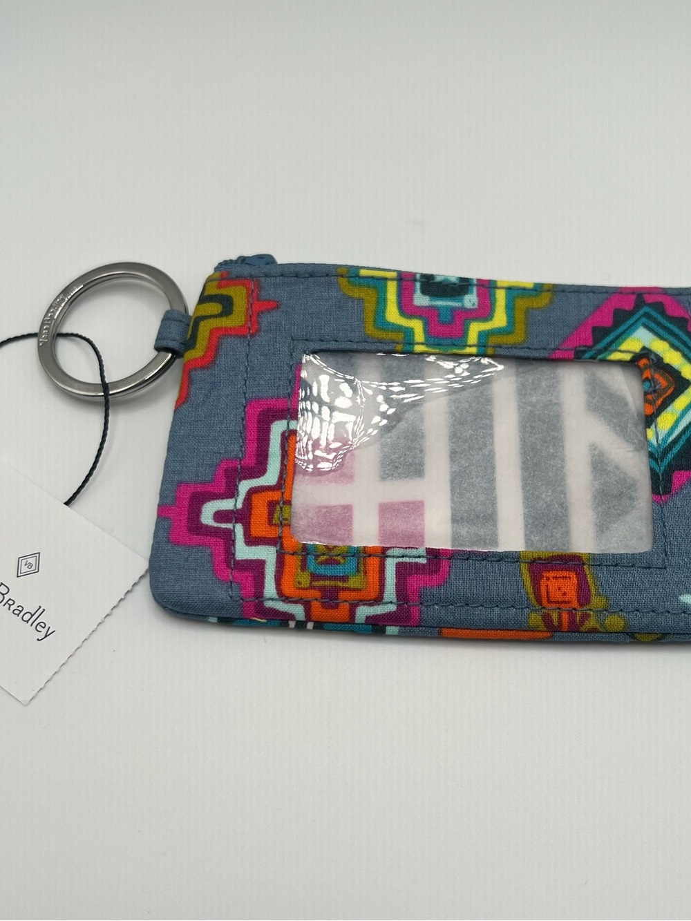 Vera Bradley Gray Multicolor Geometric ID Window Keychain
